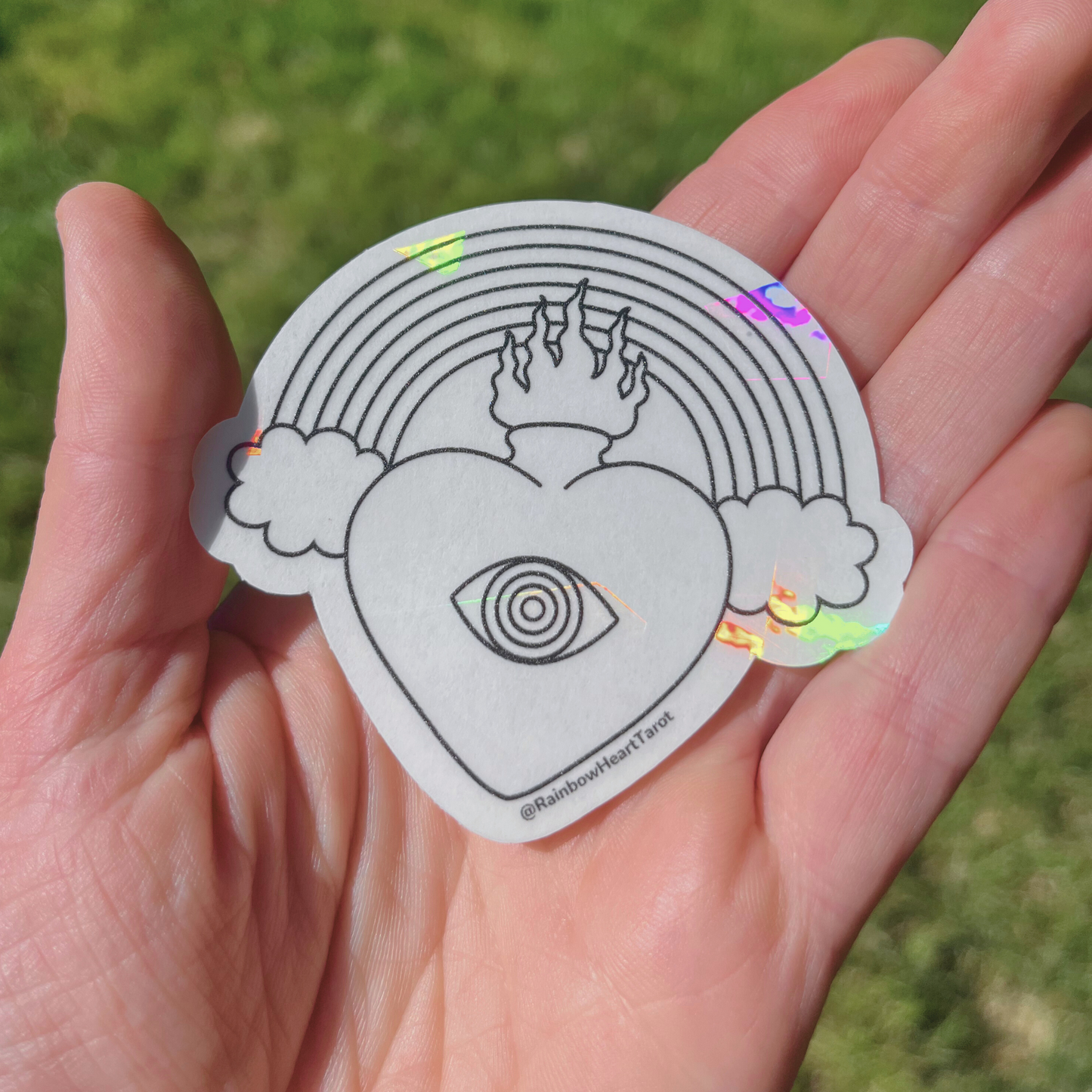 Rainbow Heart Tarot Suncatcher Logo Sticker