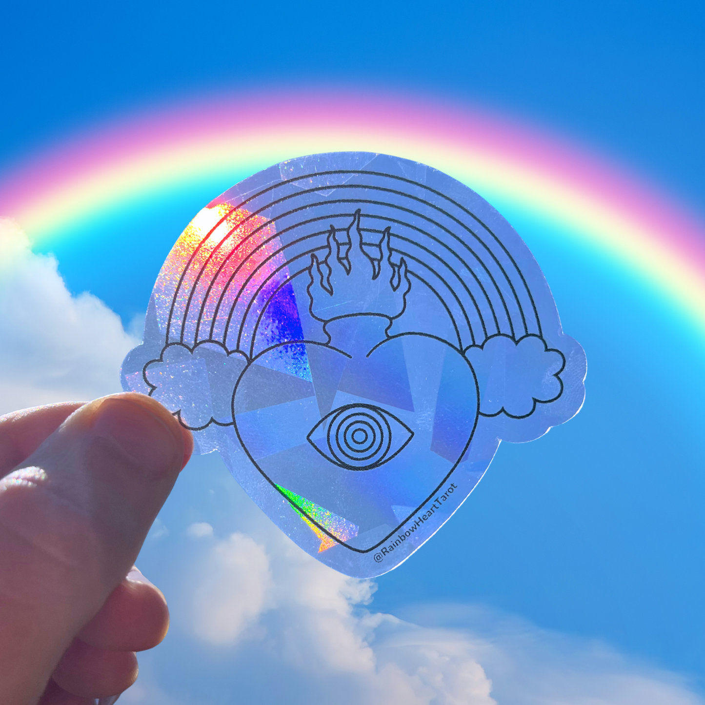 Rainbow Heart Tarot Suncatcher Logo Sticker